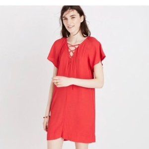 Madewell Red Lace-up Flutter Shift Dress XS